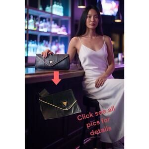 Guess Black Clutch Envelope Black Snap Close Retro Evening Bag